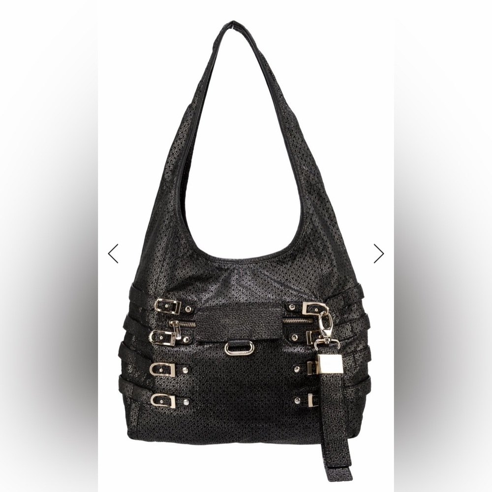 Jimmy Choo Leather Black Buckle Bardia Shoulder Bag